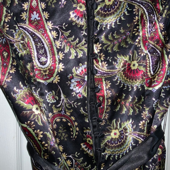 MSK paisley satin cropped jacket Sz SP satin ribbon sash covered buttons - Picture 4 of 9